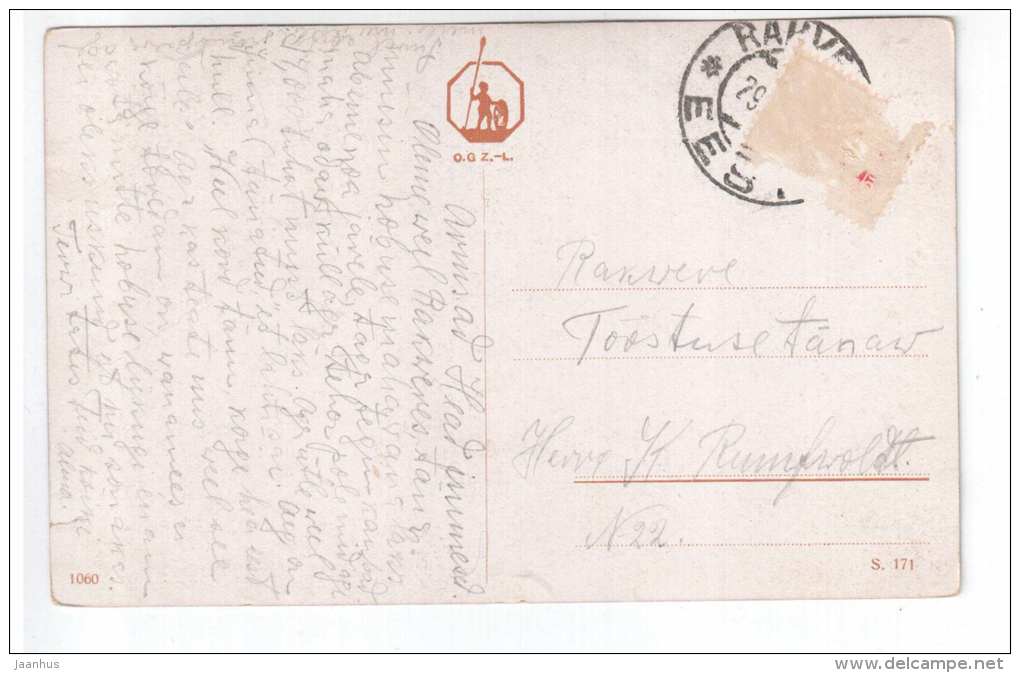 illustration - geese - goose - O. G. Z. - L. - 1060 - old postcard - circulated in Estonia 1920s , Rakvere - used - JH Postcards