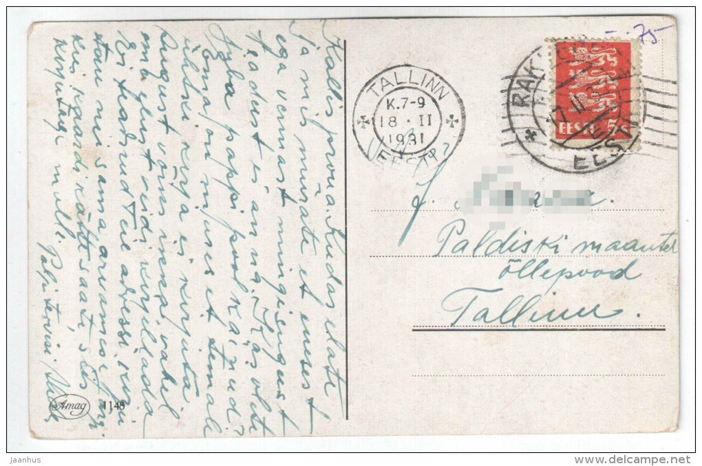 illustration by Fiebiger - well , pavilion - Amag 1148 - old postcard - circulated in Estonia 1931 , Rakvere - used - JH Postcards