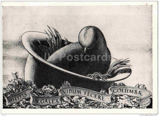 illustration by Rockwell Kent - Dove in Soldier's Helmet - American art - USA - 1957 - Russia USSR - unused - JH Postcards