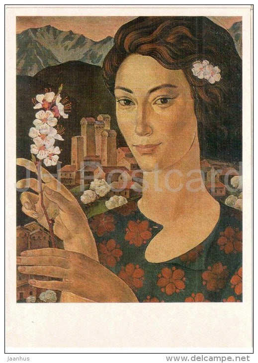 painting by G. Kelauridze - The Spring , 1968 - woman - georgian art - unused - JH Postcards