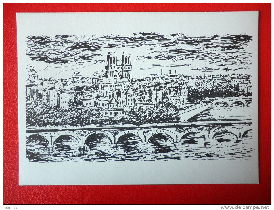 illustration by D. Daran - View of Paris - Father Goriot - Novel by Honore de Balzac - 1975 - Russia USSR - unused - JH Postcards