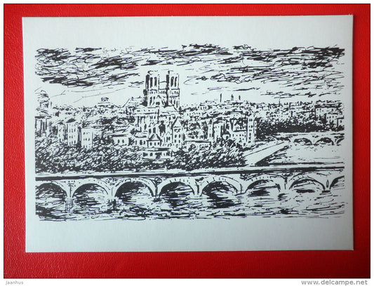 illustration by D. Daran - View of Paris - Father Goriot - Novel by Honore de Balzac - 1975 - Russia USSR - unused - JH Postcards