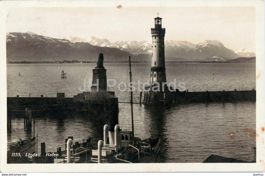 Lindau - Hafen - 1155 - lighthouse - port - old postcard - 1935 - Germany - used - JH Postcards