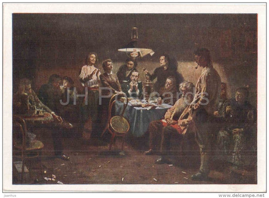 painting by V. Makovsky - Social Evening - russian art - unused - JH Postcards