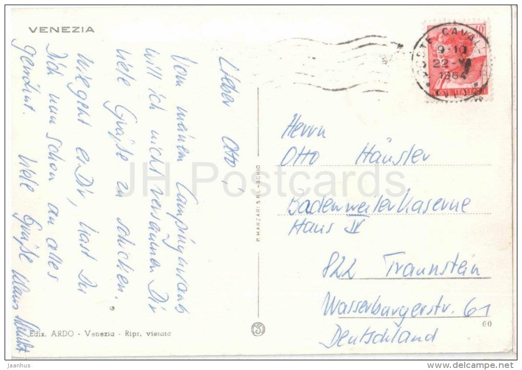 Ponte di Rialto - gondola - gondolier - Veneto - 60 - Italia - Italy - sent from Italy to Germany 1964 - JH Postcards
