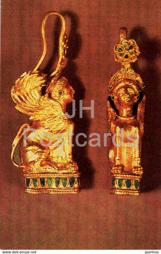 Pendants - Sphinxes - Three Brothers - Goldwork of 6th-2nd centuries BC - Ancient Art - 1979 - Russia USSR - unused - JH Postcards
