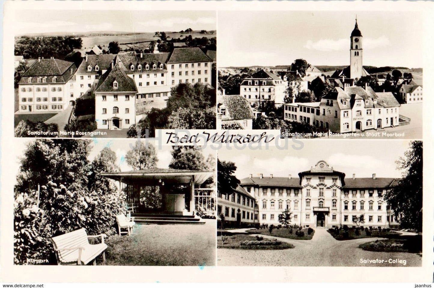 Bad Wurzach - sanatorium - Kurpark - Salvator Colleg - old postcard - 1954 - Germany - used - JH Postcards