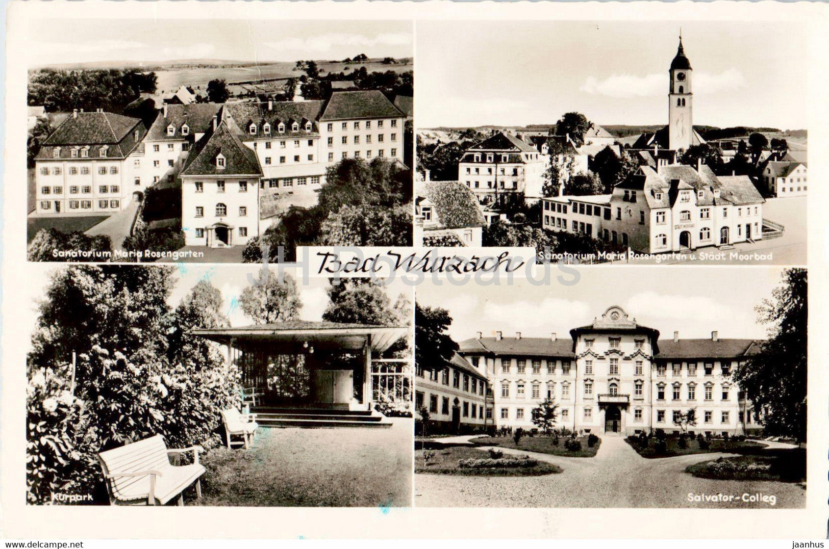 Bad Wurzach - sanatorium - Kurpark - Salvator Colleg - old postcard - 1954 - Germany - used - JH Postcards