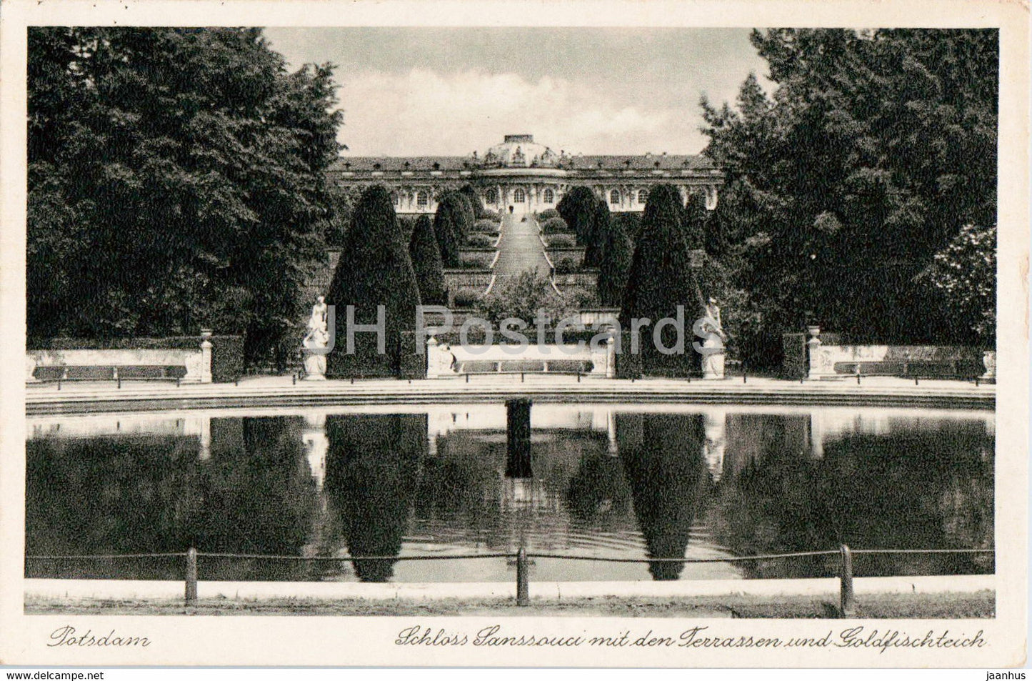 Potsdam - Schloss Sanssouci mit den Terrassen und Goldfischteich - castle - 1541 - old postcard - 1930 - Germany - used - JH Postcards