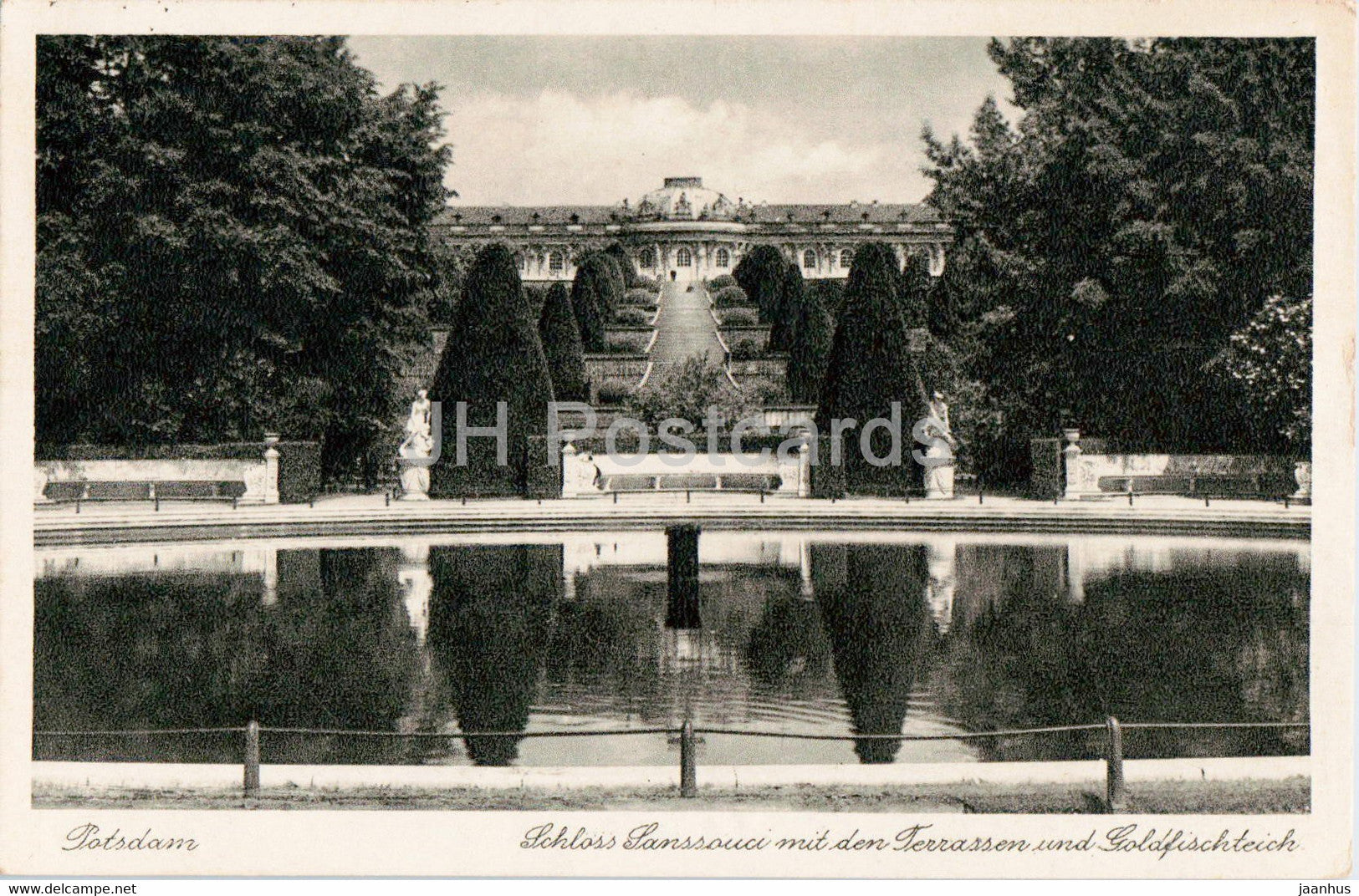 Potsdam - Schloss Sanssouci mit den Terrassen und Goldfischteich - castle - 1541 - old postcard - 1930 - Germany - used - JH Postcards