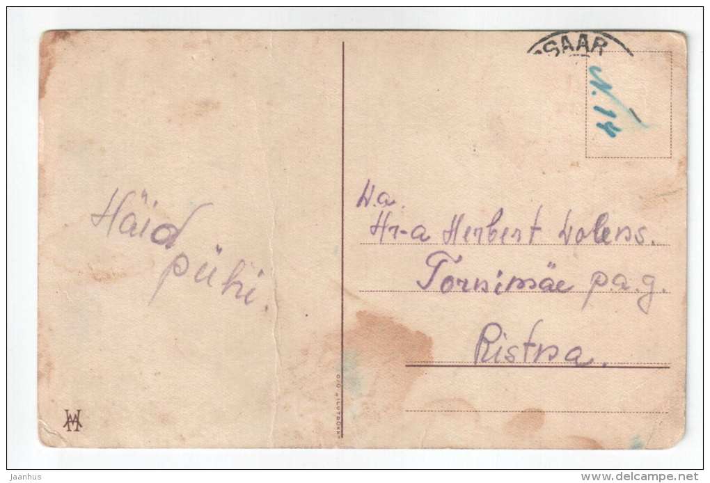 Greeting Card - baby in the cradle - HM - old postcard - circulated in Estonia - used - JH Postcards