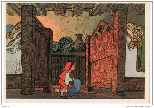 Tom Thumb - cannibal`s daughters sleeping - Fairy Tale by Charles Perrault - 1976 - Russia USSR - unused - JH Postcards