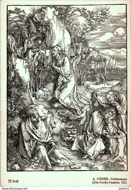 Engraving by Albrecht DÃ¼rer - Getshemane - Die Grosse Passion - 3143 - German art - old postcard - Germany - unused - JH Postcards