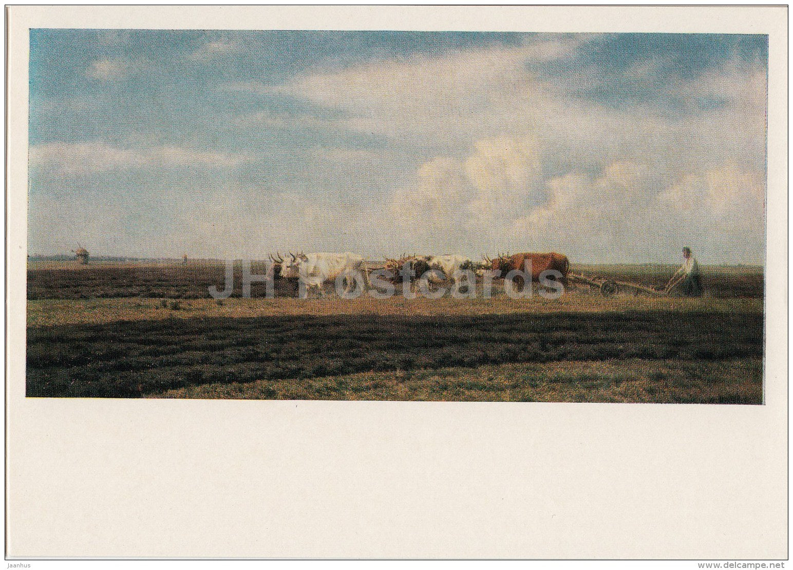 painting by M. Klodt - Plowing . Autumn plowing in the Ukraine , 1876 - Russian art - 1976 - Russia USSR - unused - JH Postcards