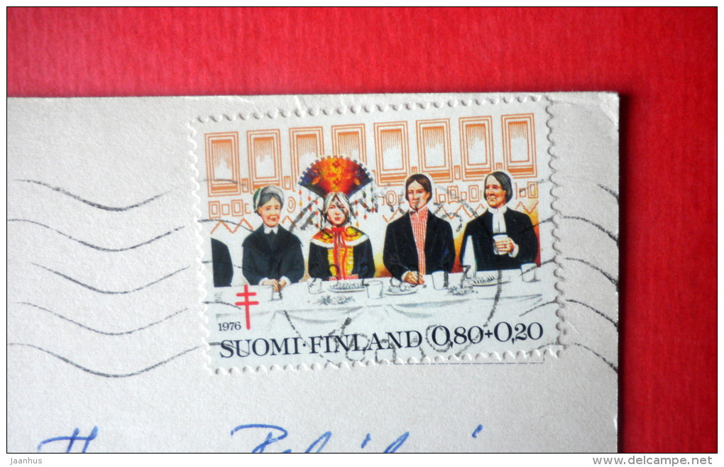 illustration by Anneliese - girl - bird - umbrella - 3808/4 - Finland - sent from Finland Turku to Estonia USSR 1980 - JH Postcards