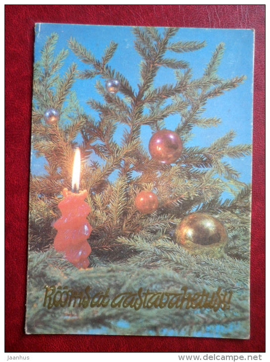 New Year Greeting card - candle - decorations - 1983 - Estonia USSR - used - JH Postcards