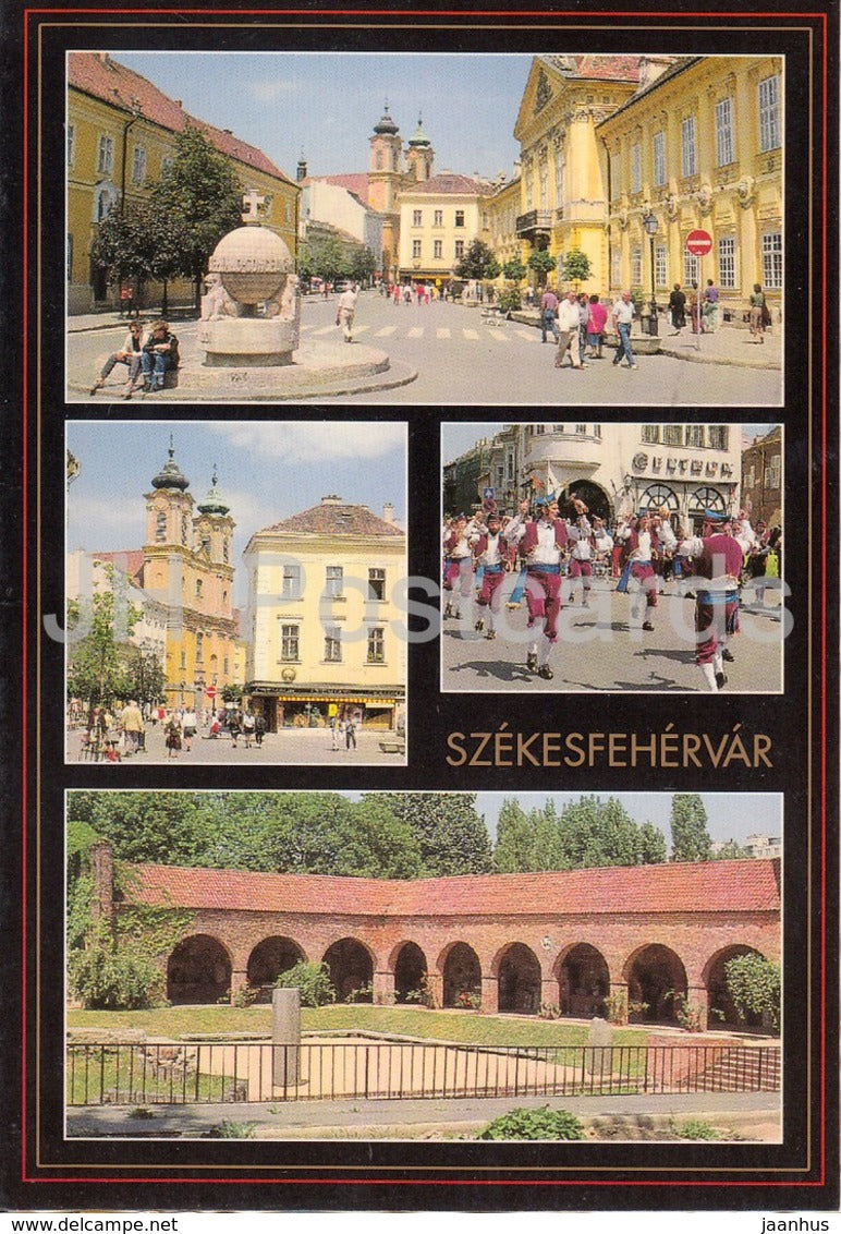 Szekesfehervar - architecture - street - folk dance - multiview - 1999 - Hungary - used - JH Postcards