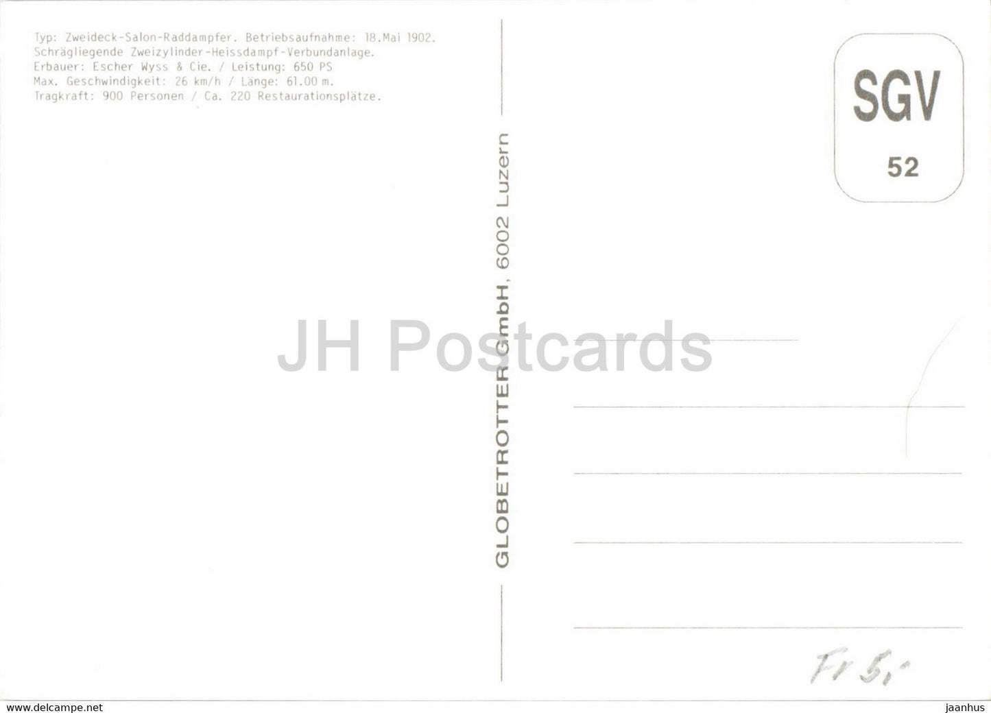 Dampfschiff Unterwalden 1902 - Schiff - Dampfer - Vierwaldstattersee - Schweiz - unbenutzt