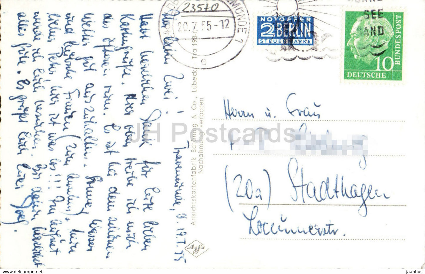 Ostseebad Travemunde - Casino - Strand - Kurhaus - Hafen - Hermannshohe - old postcard - 1955 - Germany - used