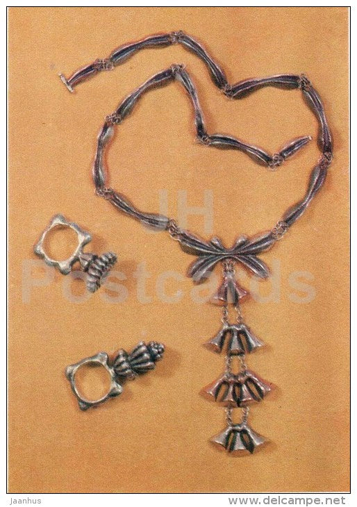 necklace and ring by Tiiu Aru - silver - estonian jewelery art - 1975 - Estonia USSR - unused - JH Postcards