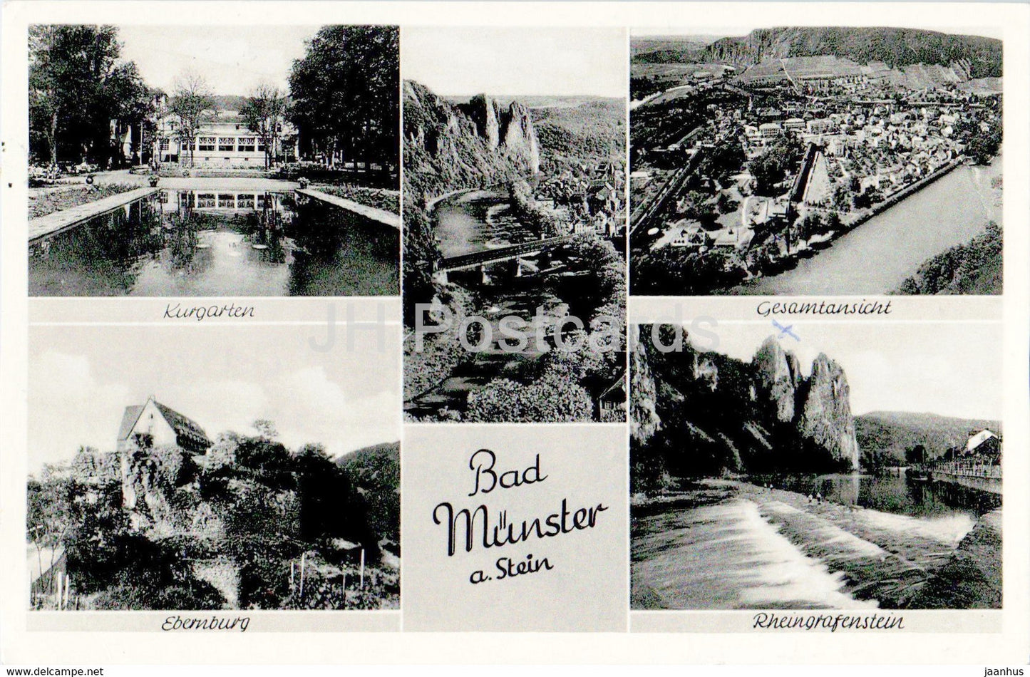 Bad Munster a Stein - Kurgarten - Ebernburg - old postcard - 1955 - Germany - used - JH Postcards
