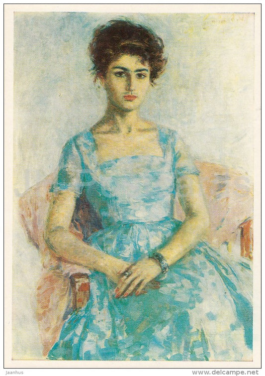 painting by G. Totibadze - Portrait of R. Enukidze , 1959 - woman - Georgian art - Russia USSR - 1984 - unused - JH Postcards