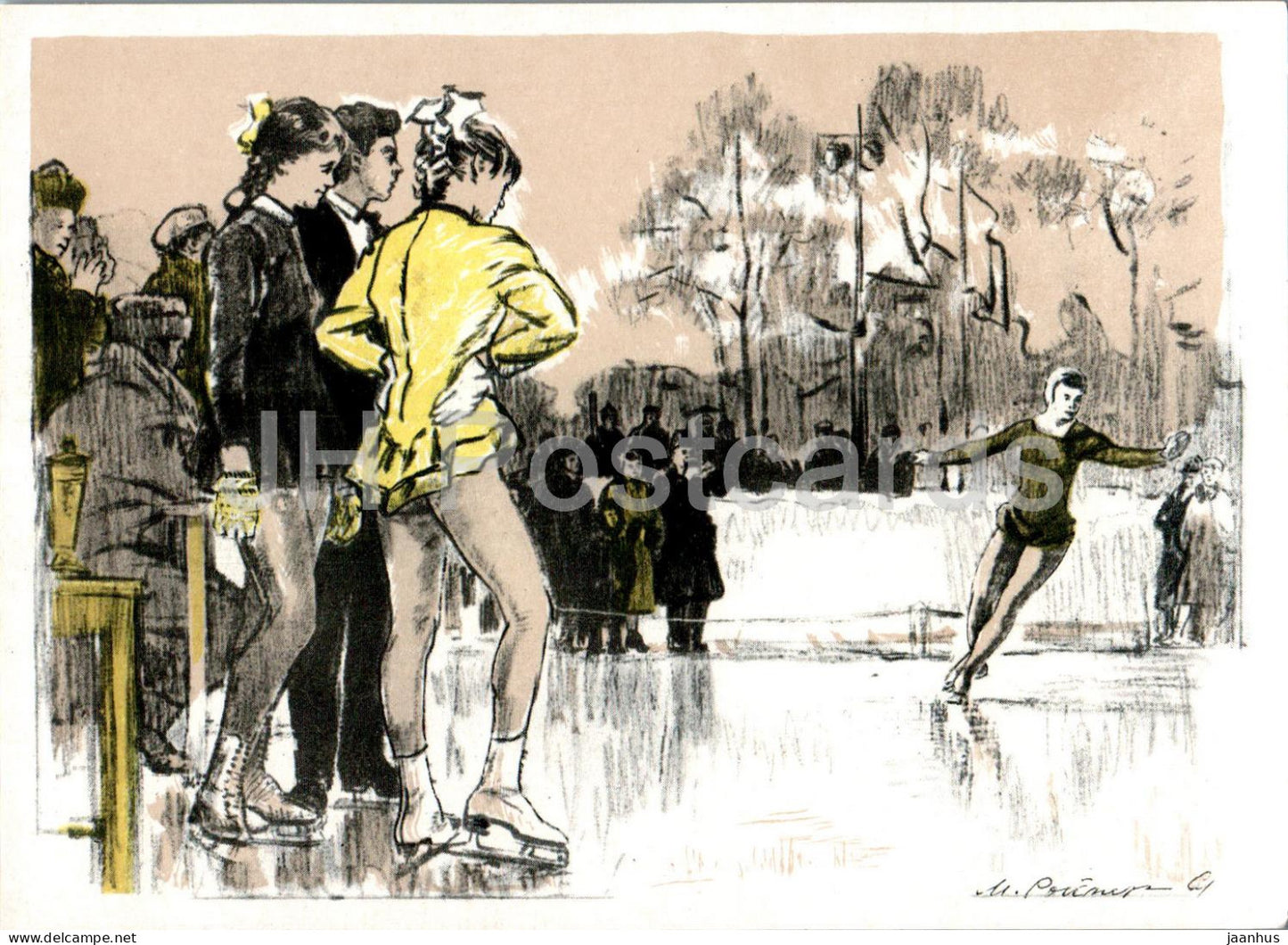 painting by M. Royter - Figure skating - sport - Russian art - 1963 - Russia USSR - unused - JH Postcards