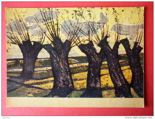 painting by L. Murnieks - Willows - latvian art - unused - JH Postcards