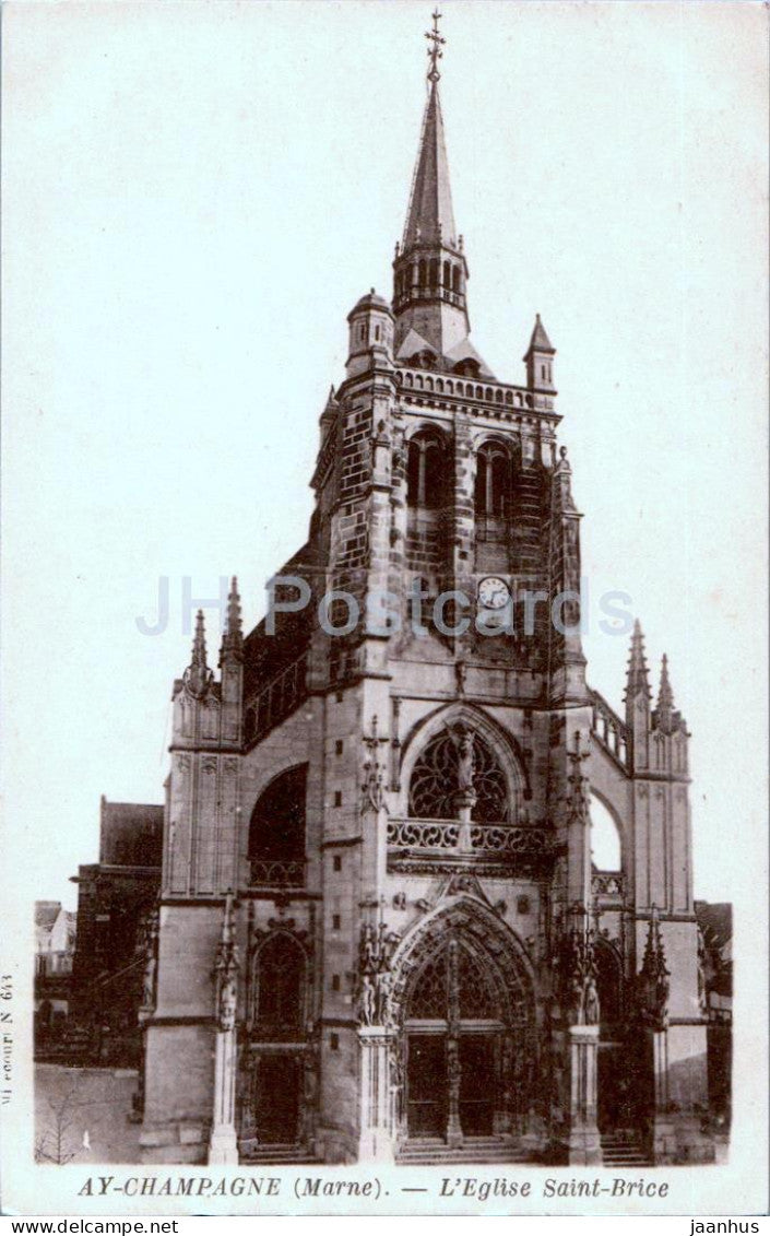Ay Champagne - L'Eglise Saint Brice - church - old postcard - France - unused - JH Postcards