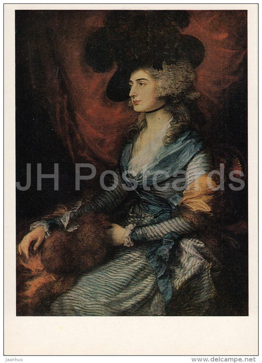 painting by Thomas Gainsborough - Portrait of Mrs. Sarah Siddons - hat - English art - 1986 - Russia USSR - unused - JH Postcards