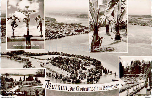 Mainau - die Tropeninsel im Bodensee - Schwedenkreuz im See - Bananengarten - old postcard - Germany - unused - JH Postcards