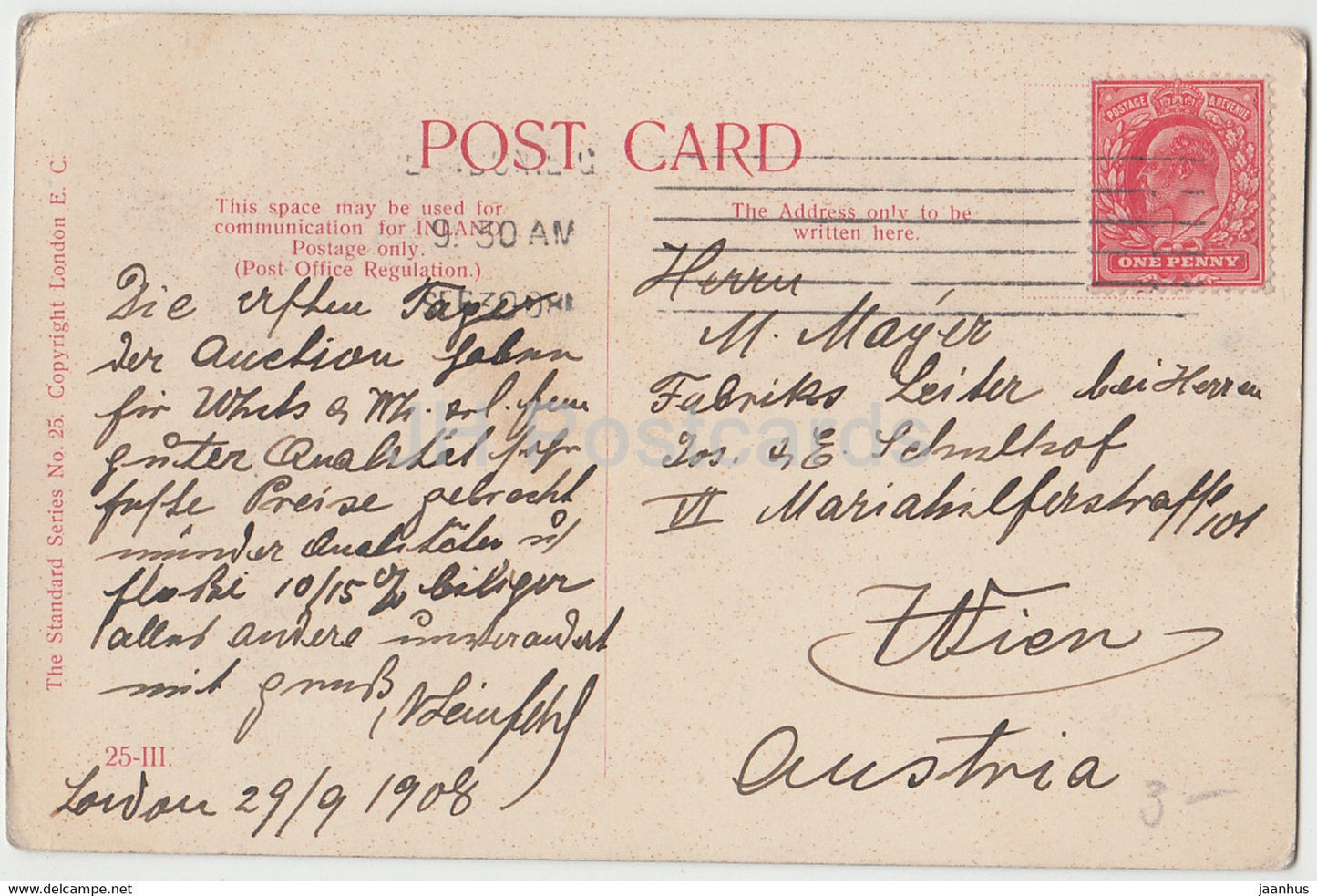 couple - femme et homme - 25 III - carte postale ancienne - 1908 - Royaume-Uni - utilisé