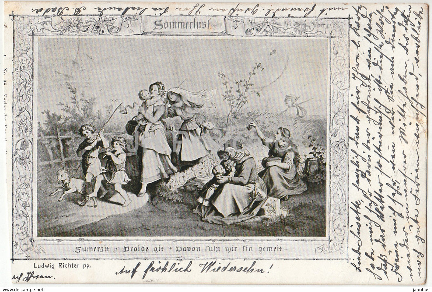 painting by Ludwig Richter - Sommerlust - German art - old postcard - 1905 - Germany - used - JH Postcards