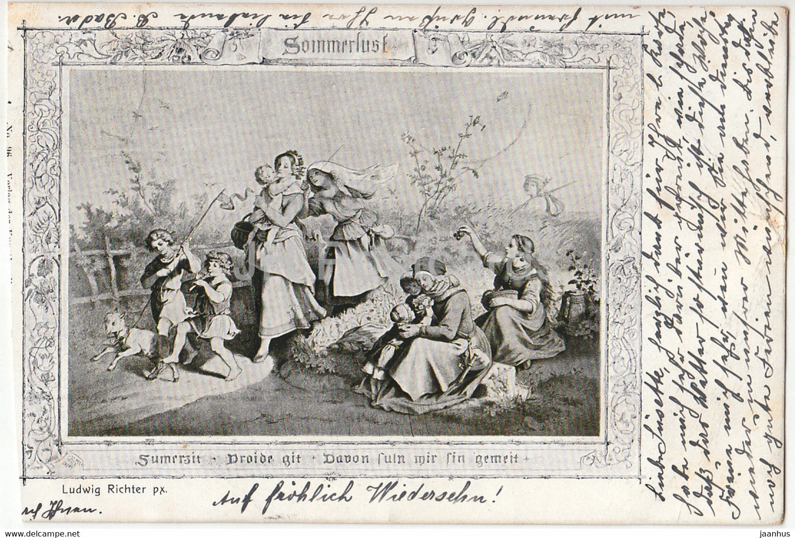 painting by Ludwig Richter - Sommerlust - German art - old postcard - 1905 - Germany - used - JH Postcards