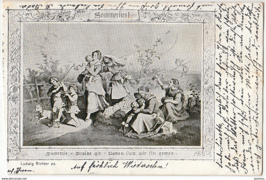 painting by Ludwig Richter - Sommerlust - German art - old postcard - 1905 - Germany - used - JH Postcards