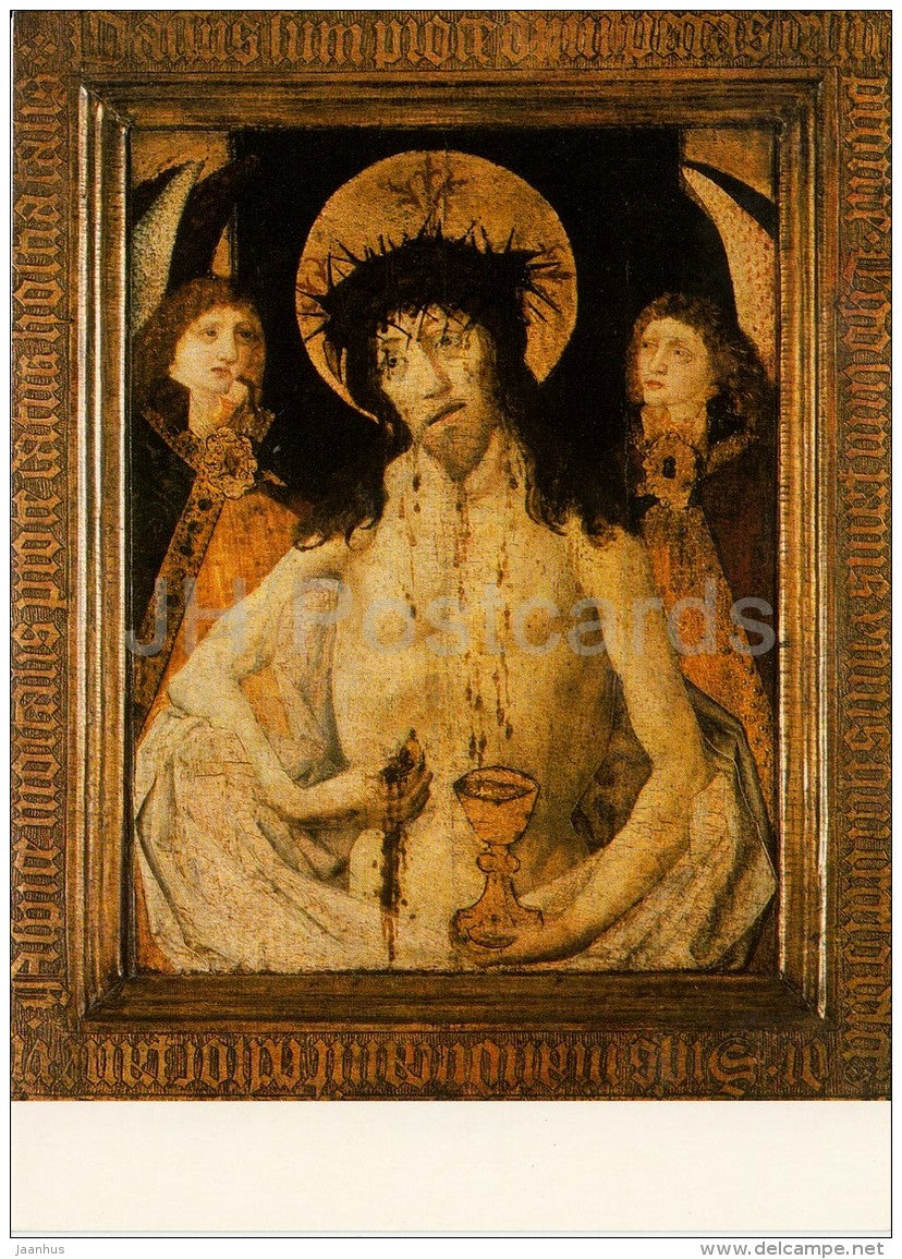 illustration by Bohemian Master - The Man of Sorrows between Two Angels - Czech art - large format card - Czech - unused - JH Postcards