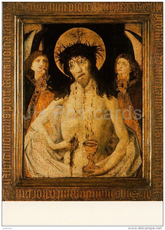 illustration by Bohemian Master - The Man of Sorrows between Two Angels - Czech art - large format card - Czech - unused - JH Postcards