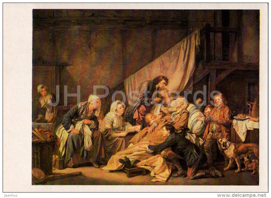 painting by Jean-Baptiste Greuze - Paralytic .Or the fruits of good parenting - French art - Russia USSR - 1986 - unused - JH Postcards