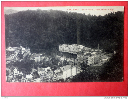 Blick nach Grand Hotel Pupp - Karlsbad - Karlovy Vary - old postcard - Czech - unused - JH Postcards