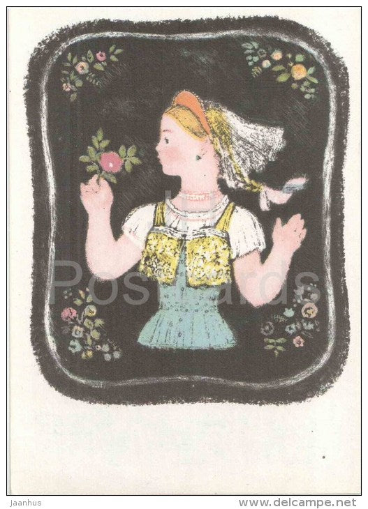 lithography by A. Yakobson - The Scarlet Flower , 1967 - russian art - unused - JH Postcards