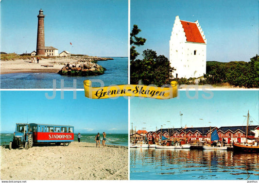 Grenen Skagen - Skagen Fyr - Kirke - Sandormen - Fiskepakhusene - lighthouse - multiview - 665 - 1987 - Denmark - used - JH Postcards