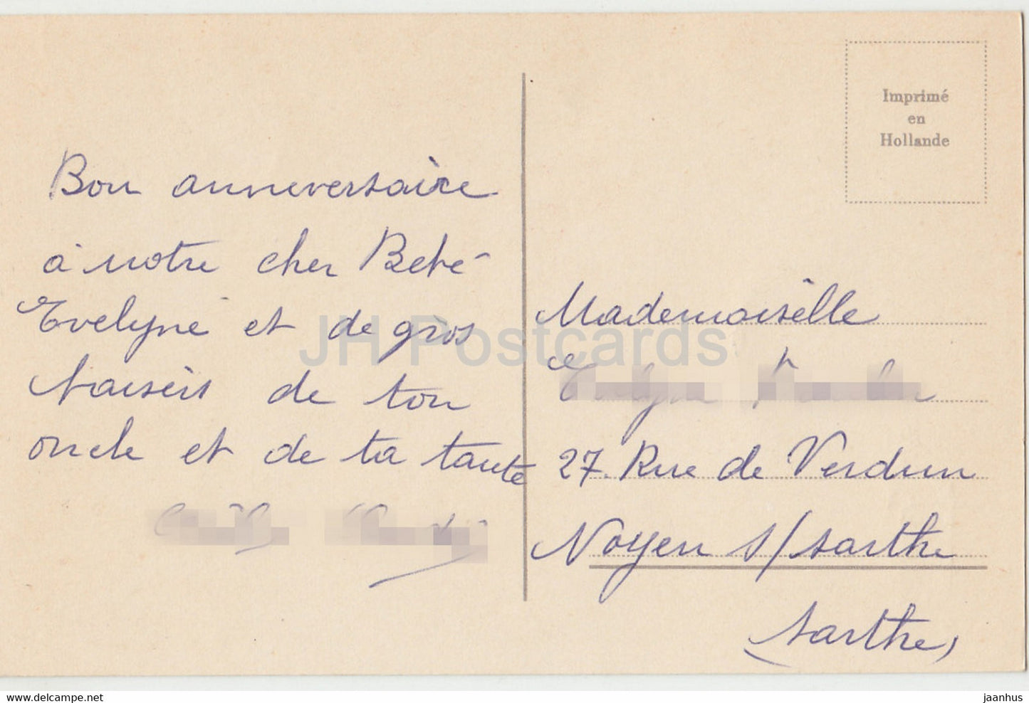 Geburtstagsgrußkarte - Heureux Anniversaire - Blumen - Tulpen - 1 - Illustration - alte Postkarte - Frankreich - gebraucht