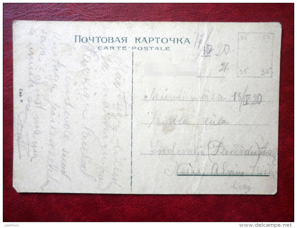 Birthday Greeting Card - bee - flowers - circulated in 1920 - Estonia - used - JH Postcards