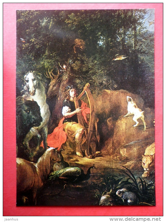 Painting by Wenzel Lorenz Reiner - Orpheus and the Animals , 1720 - dog - horse - harp - hare - czech art - unused - JH Postcards
