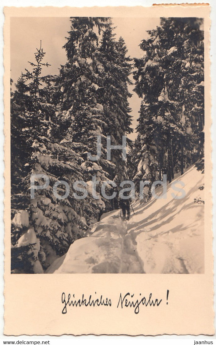 New Year Greeting Card - Gluckliches Neujahr - winter forest - 40496 Serie IX - P A G - old postcard - Germany - used - JH Postcards
