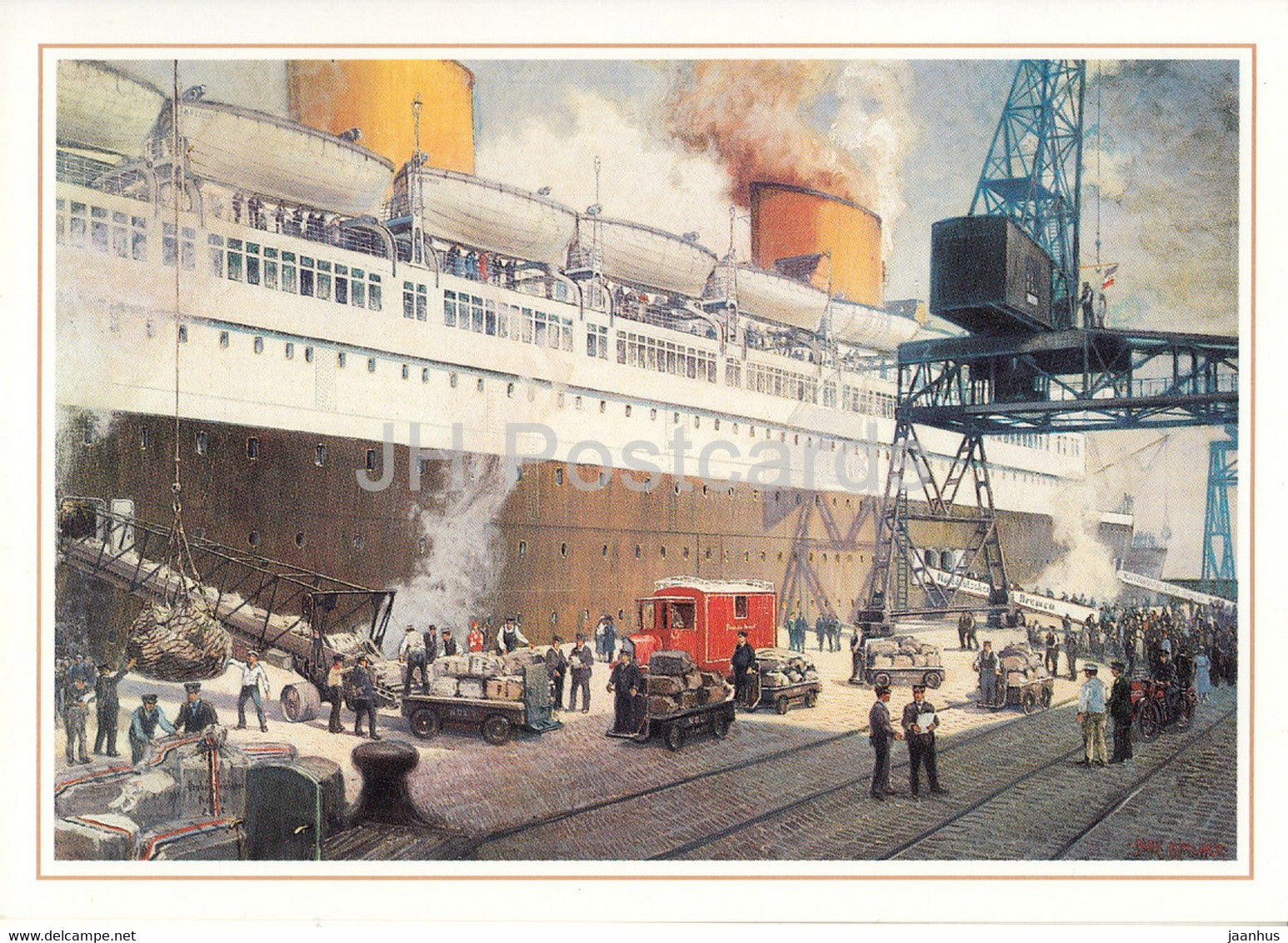 painting by A. Kircher - Postverkehr Deutschland USA - Dampfer Bremen - steamer - ship - Germany - unused - JH Postcards