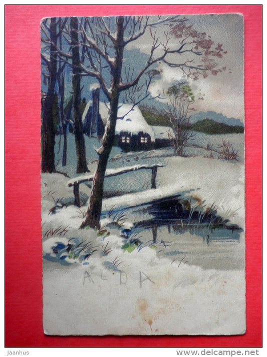 illustration - house - winter - source - L&P - 2953 - circulated in Estonia Valk 1932 - JH Postcards