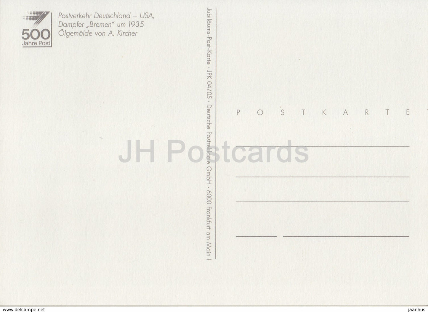 painting by A. Kircher - Postverkehr Deutschland USA - Dampfer Bremen - steamer - ship - Germany - unused