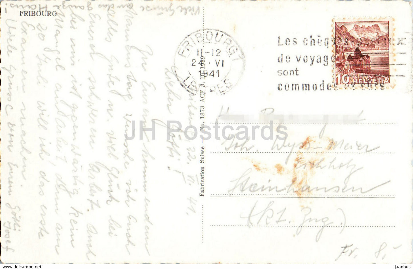 Freiburg – 1873 – alte Postkarte – 1941 – Schweiz – gebraucht