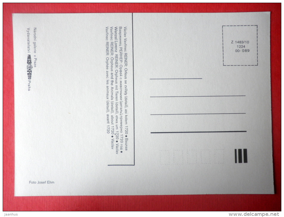 Painting by Wenzel Lorenz Reiner - Orpheus and the Animals , 1720 - dog - horse - harp - hare - czech art - unused - JH Postcards